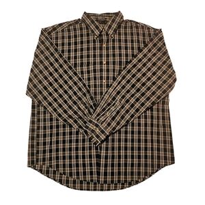 Van Heusen Men's LS Plaid Shirt XL 17-17½ Blue White Yellow Wrinkle Free